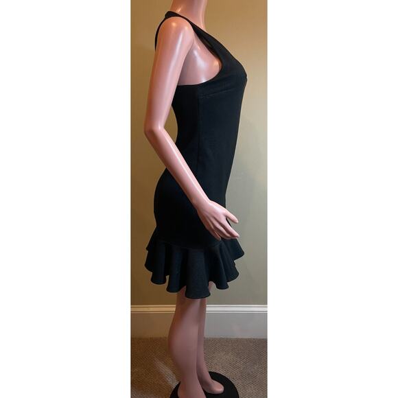 Halston Heritage Dress Womens S Black Ruffle Hem Mini Cocktail Party Minimalist - Picture 3 of 12